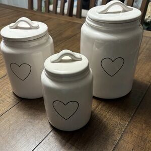 Rae Dunn flat lid heart canister set